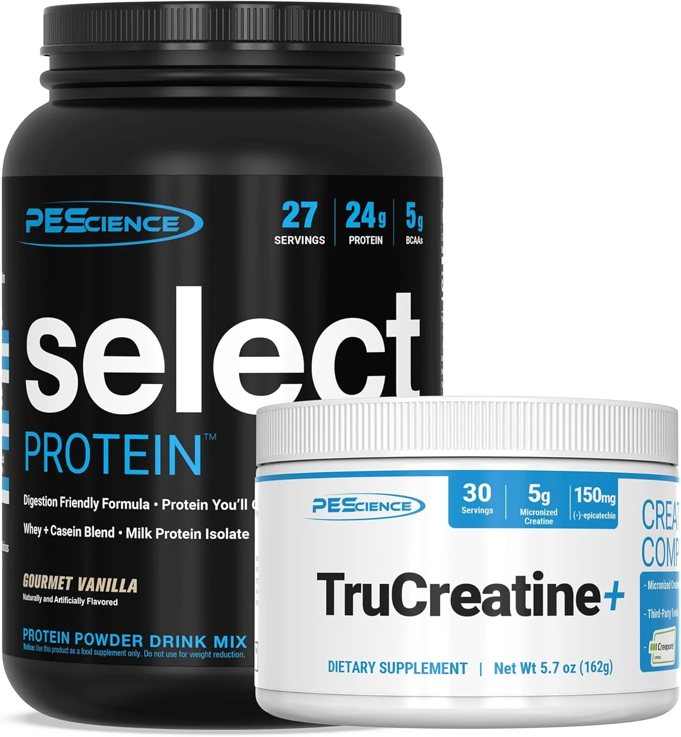 مجموعه افزایش حجم عضلانی PEScience - پودر پروتئین وی + کازئین کم کربوهیدرات و کراتین مونوهیدرات TruCreatine+ Creapure - پشتیبانی از رشد عضلات، ریکاوری و قدرت - 27 سروینگ + 30 سروینگ