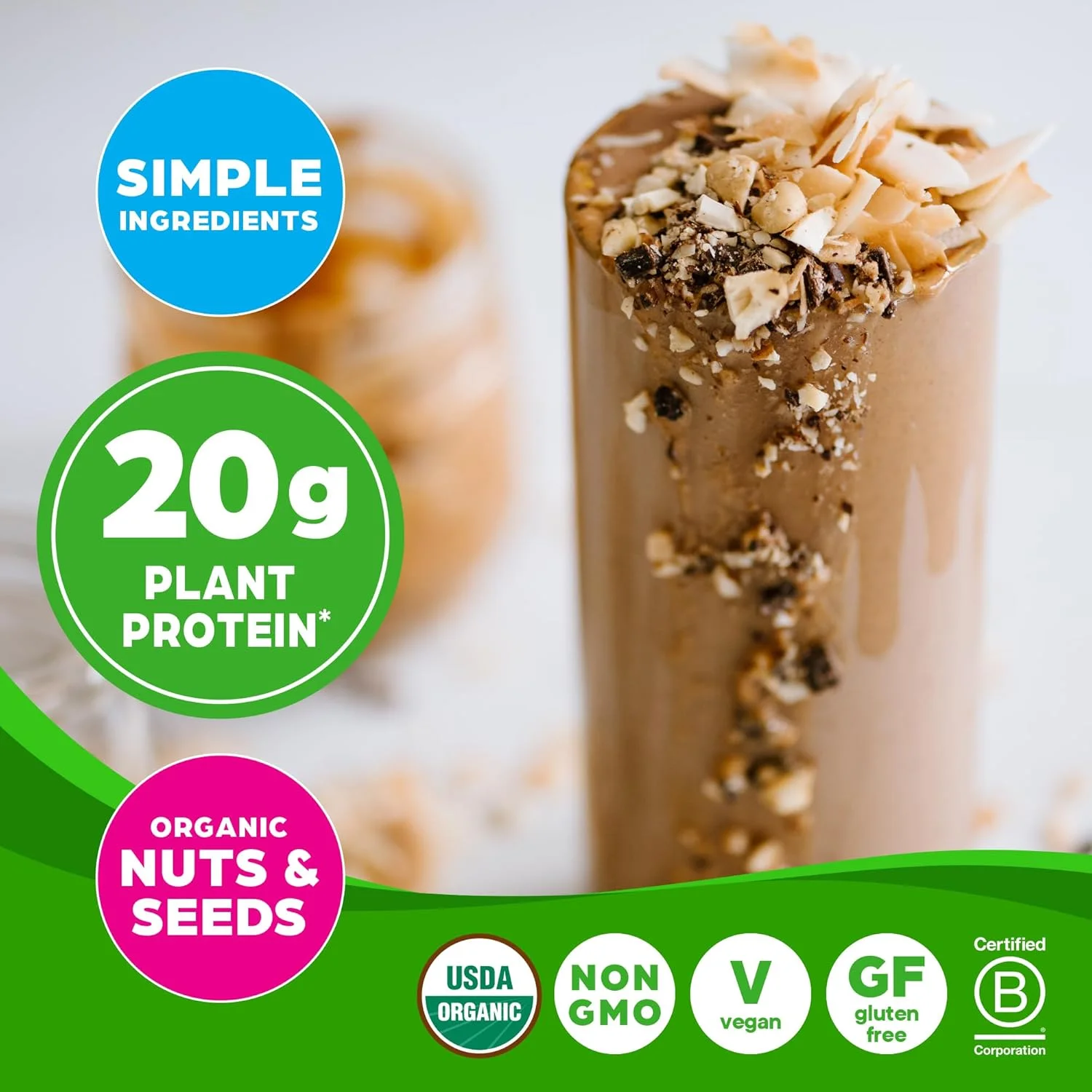 پودر پروتئین وگان ساده ارگانیک Orgain، کره بادام زمینی - 20 گرم پروتئین گیاهی، با مواد تشکیل دهنده کمتر، بدون شیرین کننده های مصنوعی، بدون گلوتن، بدون لبنیات یا لاکتوز، 1.25 پوند (بسته بندی ممکن است متفاوت باشد)