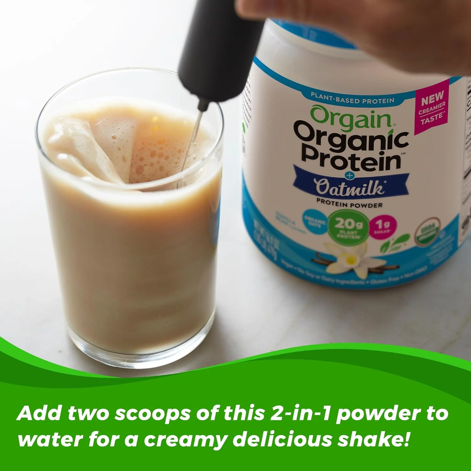پودر پروتئین گیاهی ارگانیک اورگین + شیر جو دوسر، وانیلی - 20 گرم پروتئین گیاهی، بدون گلوتن، بدون لبنیات، سویا یا لاکتوز، قند کم، غیر تراریخته، کوشر، برای شیک ها و اسموتی ها - 476 گرم