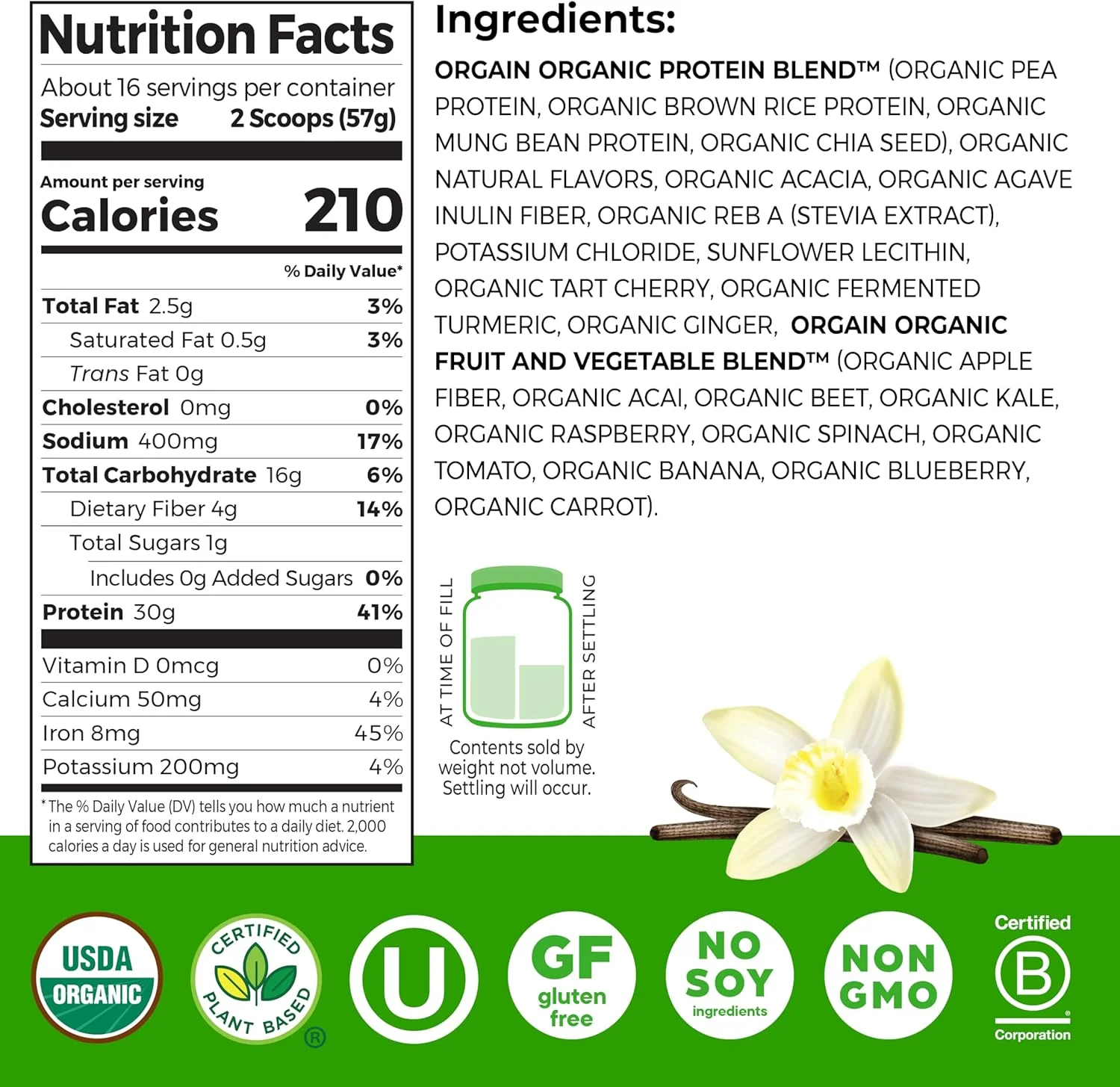 پودر پروتئین گیاهی ارگانیک 30 گرمی ارگین، وانیلی، 9 گرم EAAs + BCAAs، پروتئین گیاهی بالا، 4 گرم پری بیوتیک + فیبر، 1 گرم شکر، قبل از تمرین، پشتیبانی از عضله + ریکاوری - 2.01 پوند (بسته بندی ممکن است متفاوت باشد)