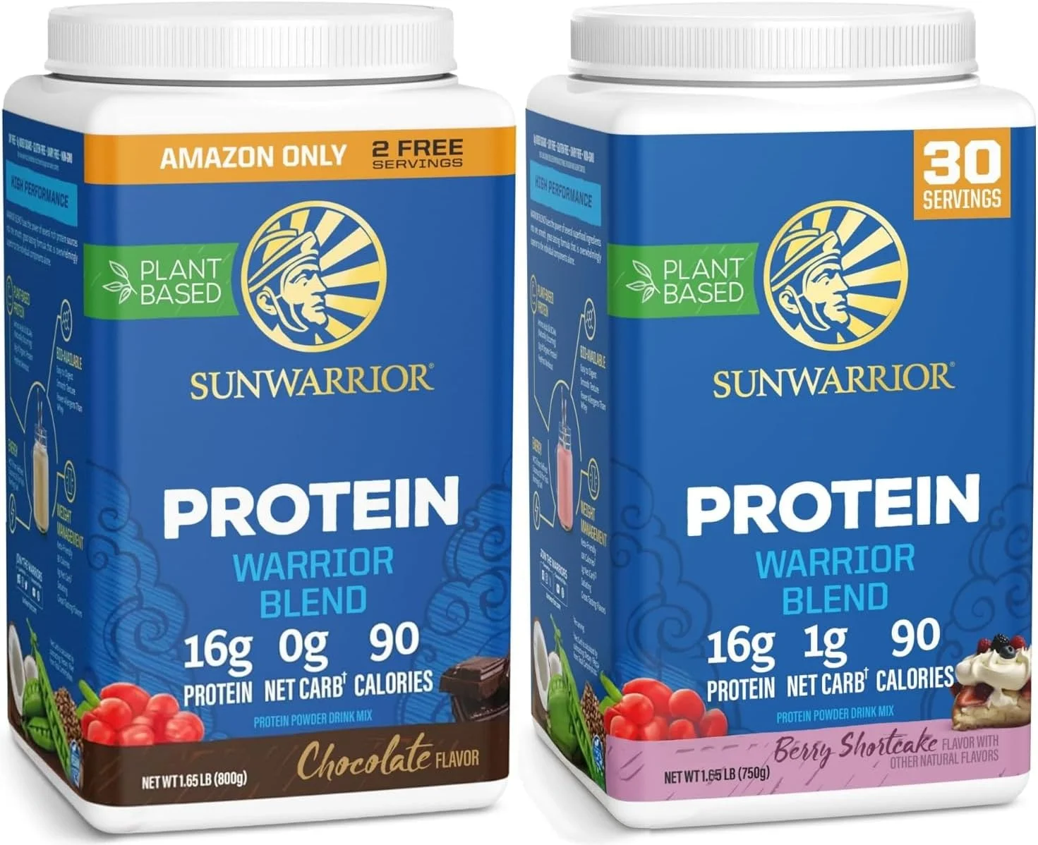 مجموعه پودر پروتئین گیاهی ارگانیک سان واریر با طعم شکلات و توت | بسته ویژه و صرفه جویی | پودر پروتئین ارگانیک وگان | بدون GMO، سویا، لبنیات، پرکننده و گلوتن (32 سروینگ شکلات، 30 سروینگ توت)