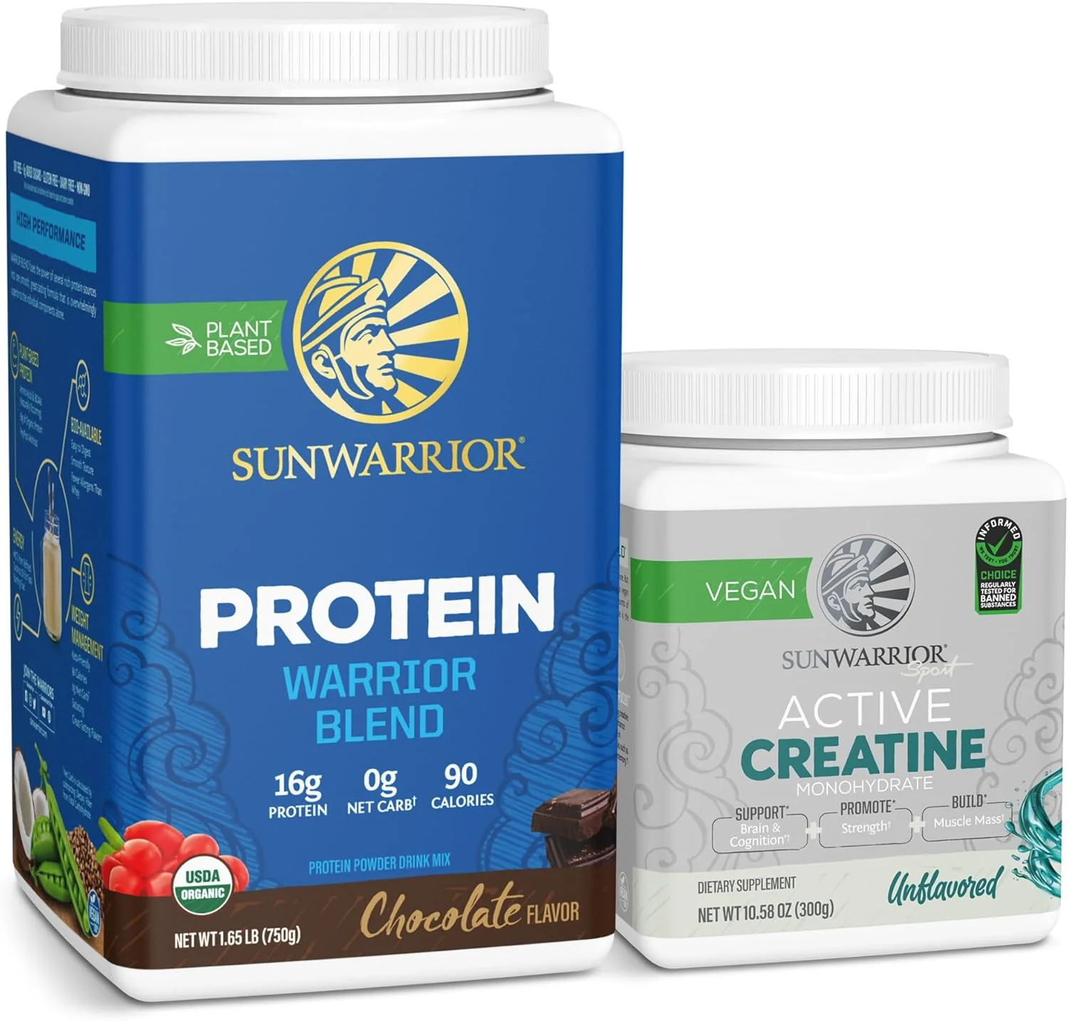 پودر پروتئین ویگن سان واریر با طعم شکلات، ۲۰ سروینگ و پودر کراتین مونوهیدرات، ۶۰ سروینگ