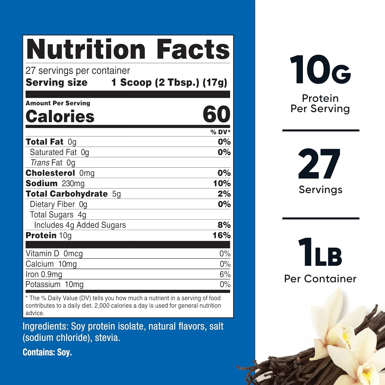پودر پروتئین ایزوله سویا نوتری‌کاست، وانیلی، ۴۵۰ گرم - ۱۰ گرم پروتئین در هر وعده، گیاهی، بدون گلوتن و دستکاری ژنتیکی