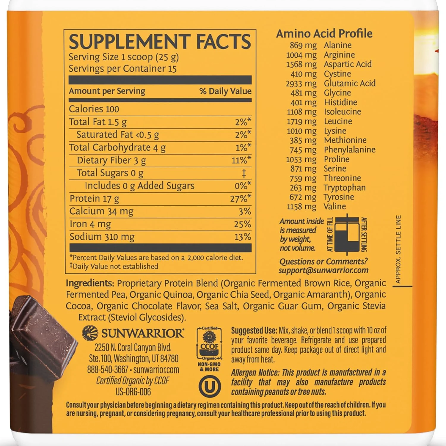 پودر پروتئین گیاهی ارگانیک سان واریر، بر پایه گیاهان، شامل 5 سوپرفود، کینوا، دانه چیا، بدون سویا، بدون لبنیات، بدون گلوتن، بدون مواد مصنوعی، غیر تراریخته، شکلاتی، 15 سروینگ، کلاسیک پلاس