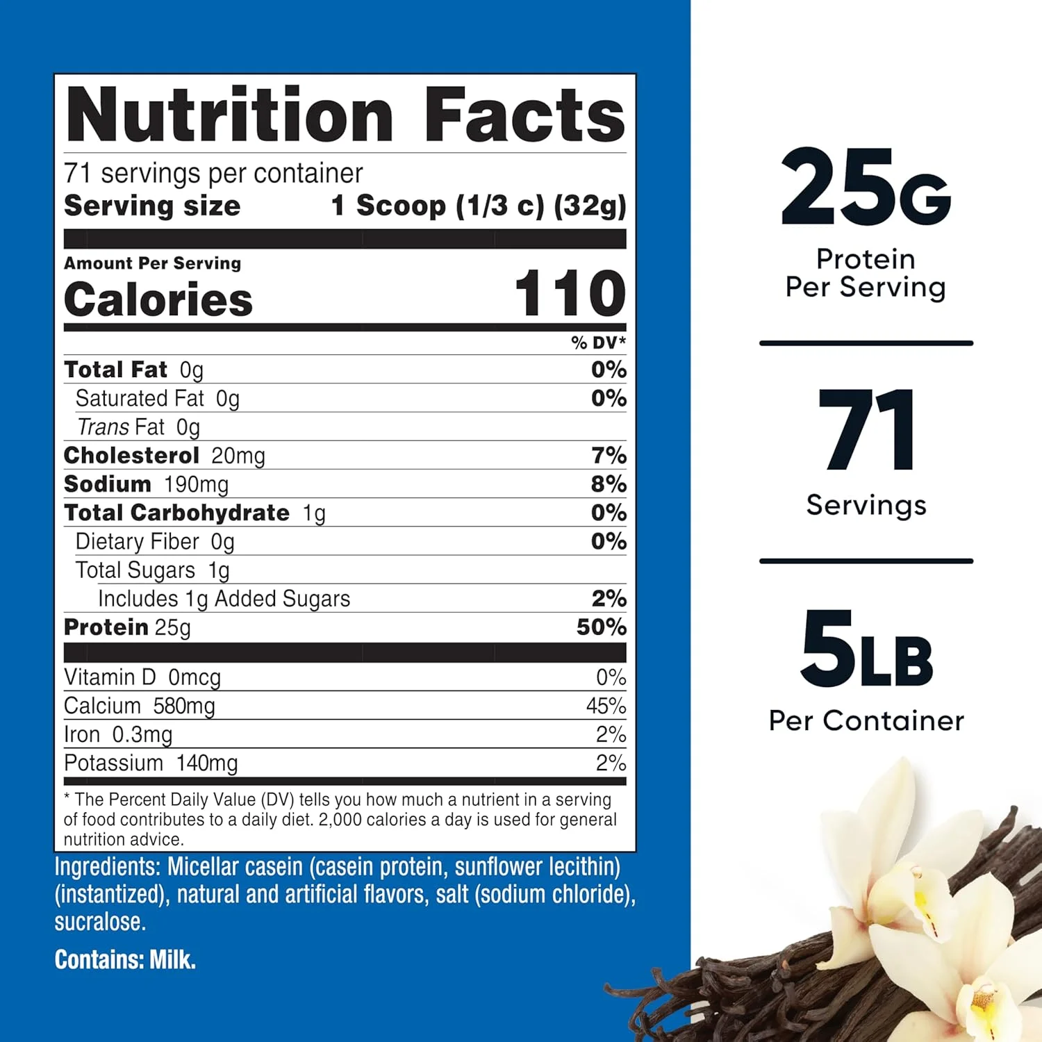پودر پروتئین کازئین ناتریکوست 5 پوندی وانیلی - کازئین میسلار، بدون گلوتن، غیر GMO