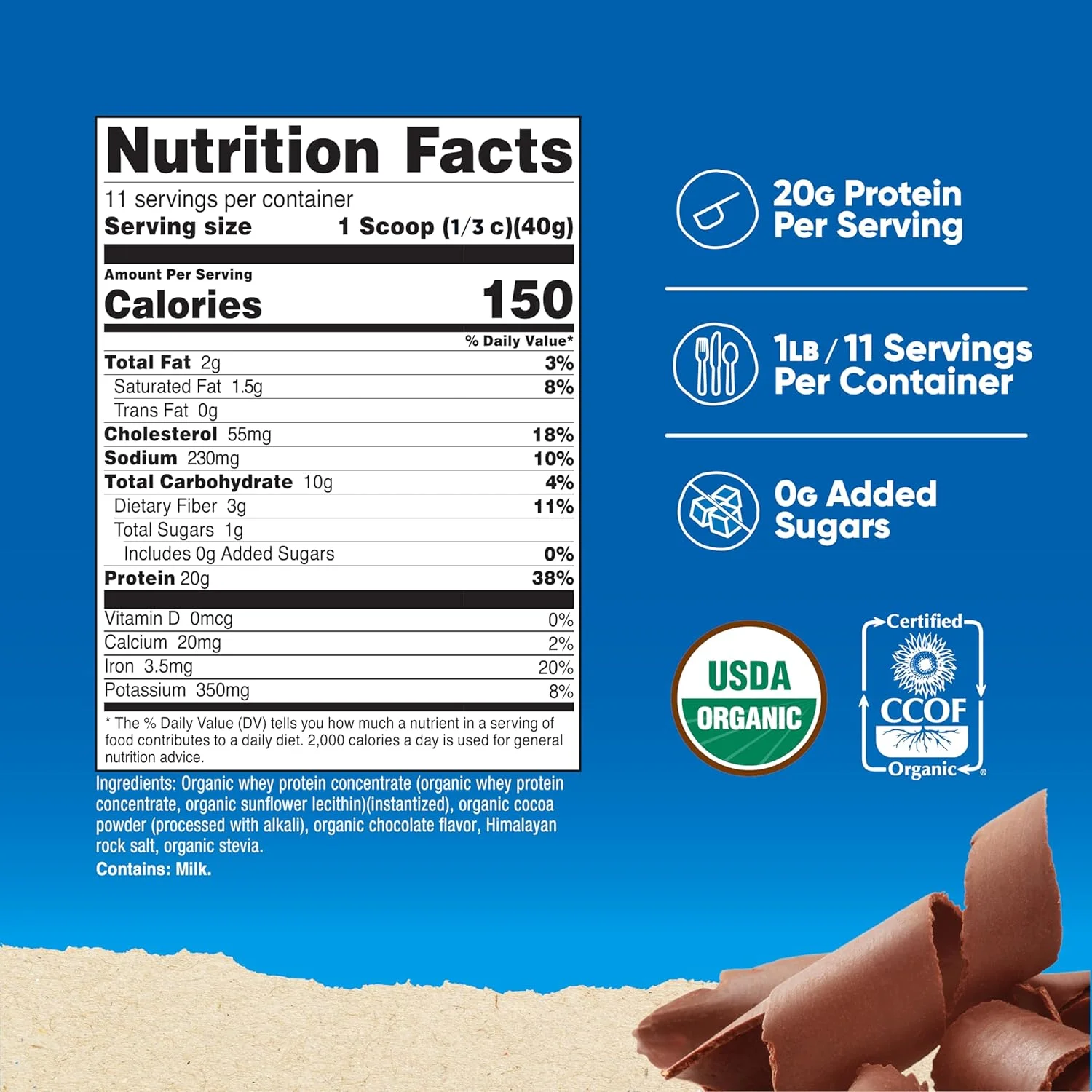 پروتئین وی کنسانتره ارگانیک نوتری‌کاست، با طعم شکلات دوبل، (453 گرم) - بدون گلوتن، غیر تراریخته