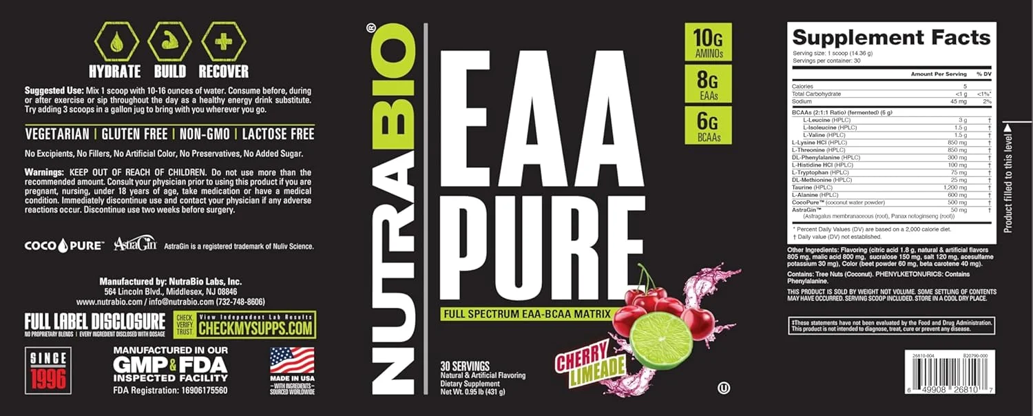 نوتراBio - EAA Pure - 9 آمینو اسید - ترمیم و ریکاوری عضلات، 30 سروینگ، طعم لیموناد آلبالو - قبل یا بعد از تمرین - ریکاوری در تمام طول روز نوتراBio - EAA Pure - 9 آمینو اسید - ترمیم و ریکاوری عضلات، 30 سروینگ، طعم لیموناد آلبالو - قبل یا بعد از تمرین - ریکاوری در تمام طول روز