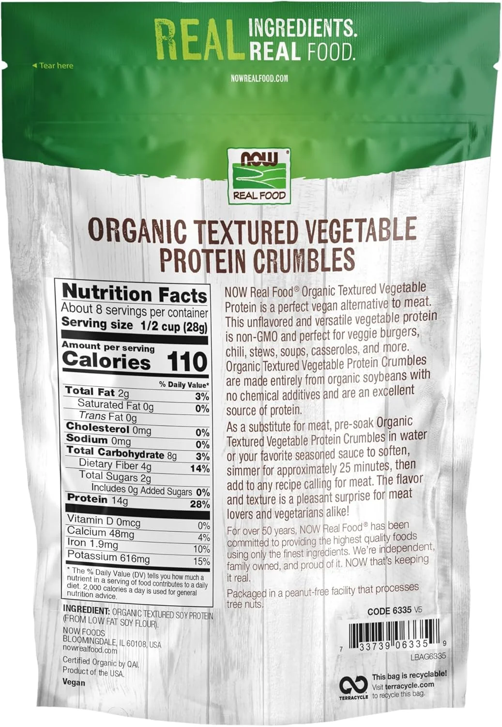 NOW Foods، پروتئین بافت‌دار سویا ارگانیک، غیر تراریخته، چند منظوره، پروتئین گیاهی، 227 گرم (بسته‌بندی ممکن است متفاوت باشد) (بسته 2 عددی)