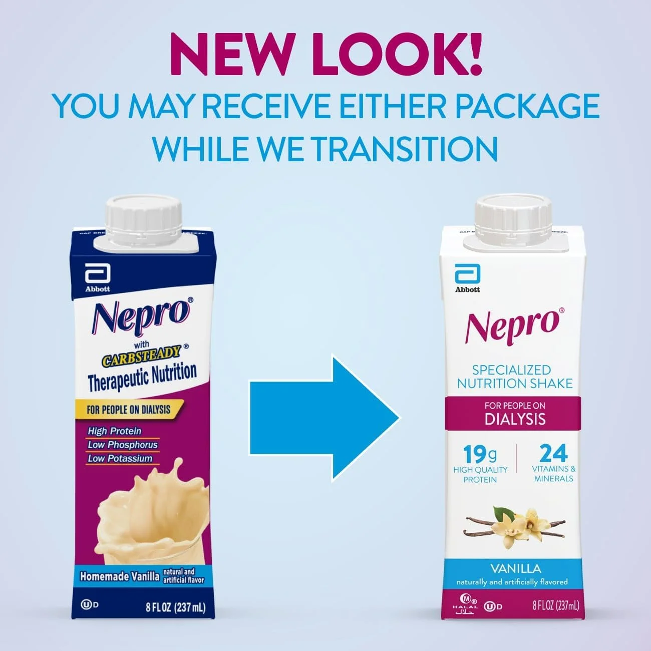 نوشیدنی تغذیه ای نپرو برای افراد تحت دیالیز، 19 گرم پروتئین، 420 کالری، وانیلی، 236 میلی لیتر، بسته 24 عددی