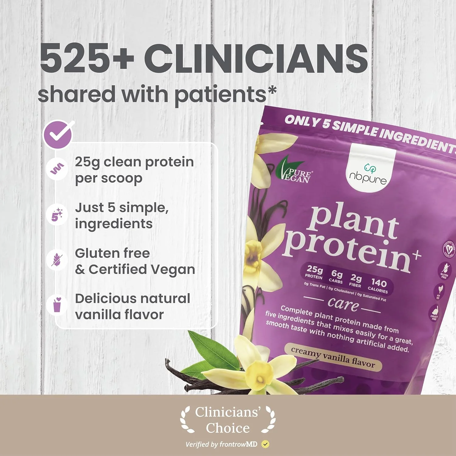 پودر پروتئین نخود فرنگی وگان ان بی پیور، وانیلی - عضله سازی + پشتیبانی از گرسنگی و نفخ برای زنان، مردان، کودکان - 25 گرم پروتئین گیاهی در هر وعده - بدون شیرین کننده ها یا طعم دهنده های مصنوعی، 25 وعده