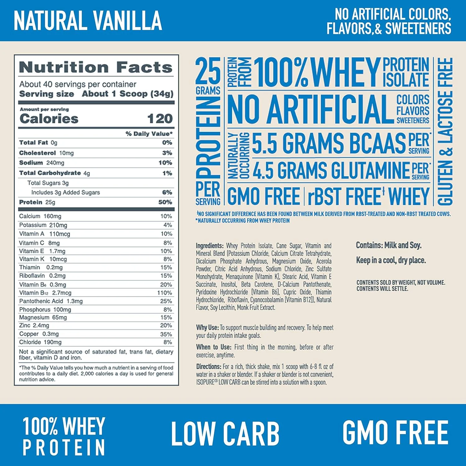 ایزوپیر پروتئین وی ایزوله با طعم وانیل، 1360 گرم