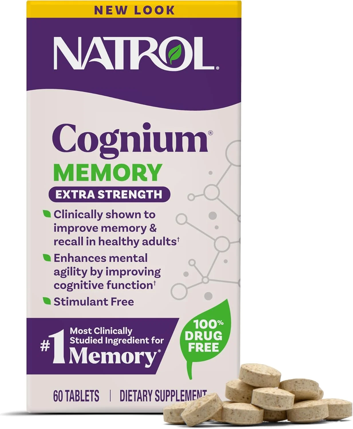 ناترول Cognium Memory Extra Strength، مکمل های سلامت مغز برای بزرگسالان، مکمل های حافظه مغز، افزایش چابکی ذهنی در بزرگسالان سالم، 60 قرص، تا 30 روز