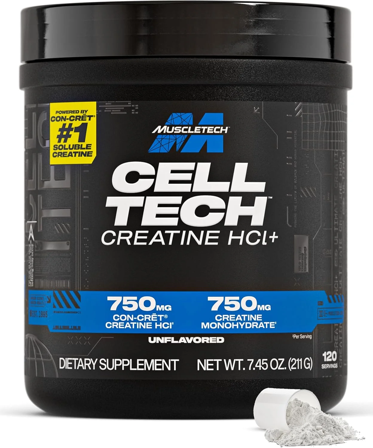 پودر کراتین هیدروکلراید MuscleTech Cell-Tech Creactor، عضله ساز بعد از تمرین برای مردان و زنان، کراتین هیدروکلراید + اسید آزاد، بدون طعم (120 سروینگ)، 240 گرم