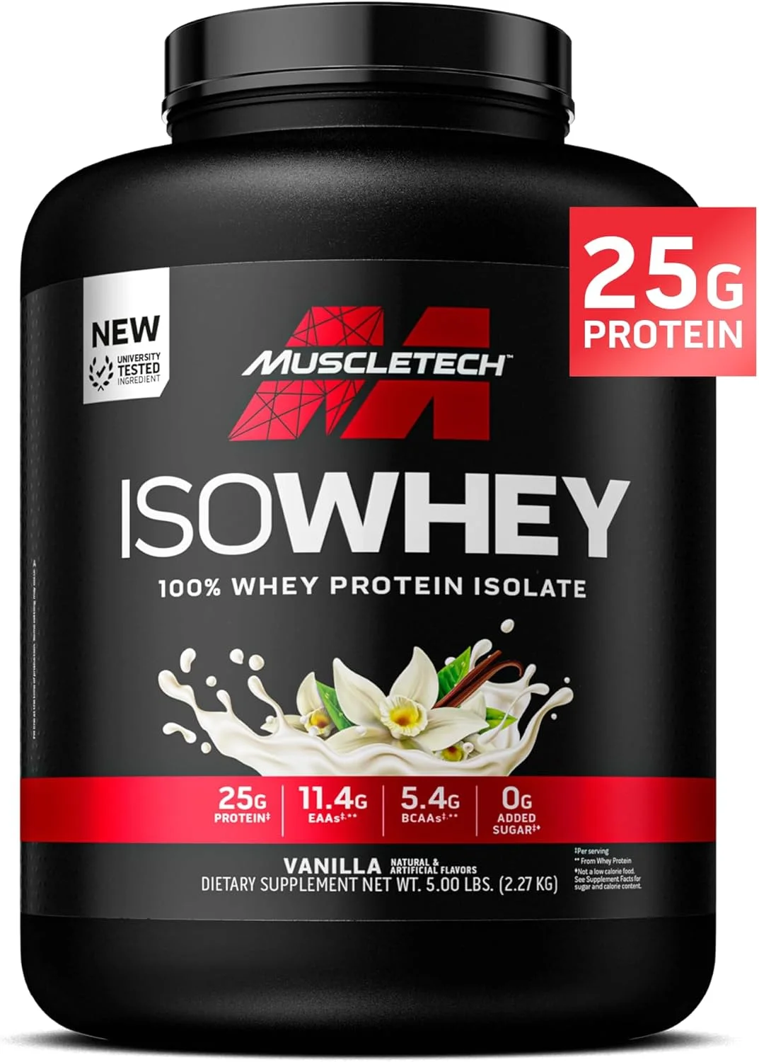 پودر پروتئین ایزوله وی MuscleTech، وانیلی - مکمل تمرینی باشگاه برای افزایش حجم عضلانی، افزایش وزن و ریکاوری - 25 گرم پروتئین، BCAA، EAA و 0 شکر افزوده - 5 پوند