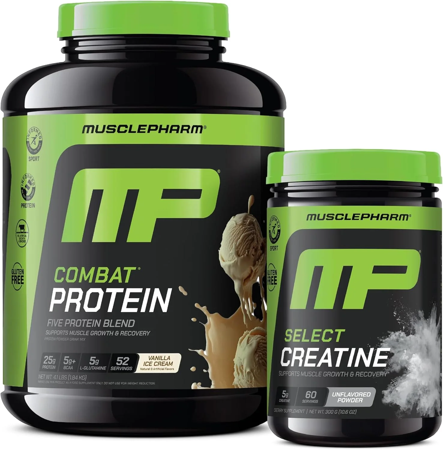 پودر پروتئین کامبت ماسل فارم، طعم وانیل و پودر کراتین مونوهیدرات برای عضله سازی قبل و بعد از تمرین