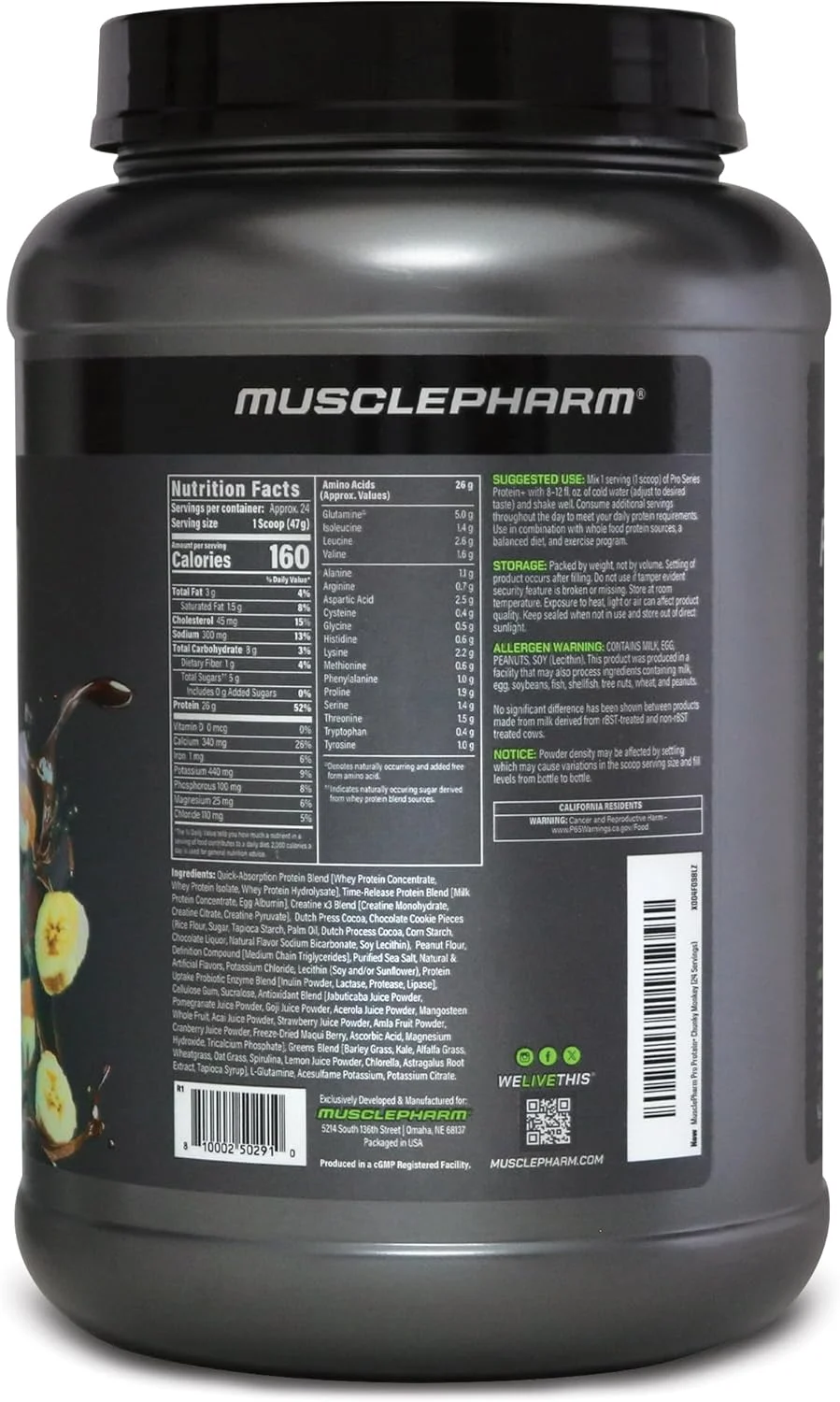 پروتئین پلاس سری Pro ماسل فارم، 26 گرم پروتئین وی در هر وعده | ترکیب حرفه ای 7 در 1 برای رشد عضلات و ریکاوری تمرین | شکلاتی مانکی چانکی، 2.5 پوند، 24 وعده