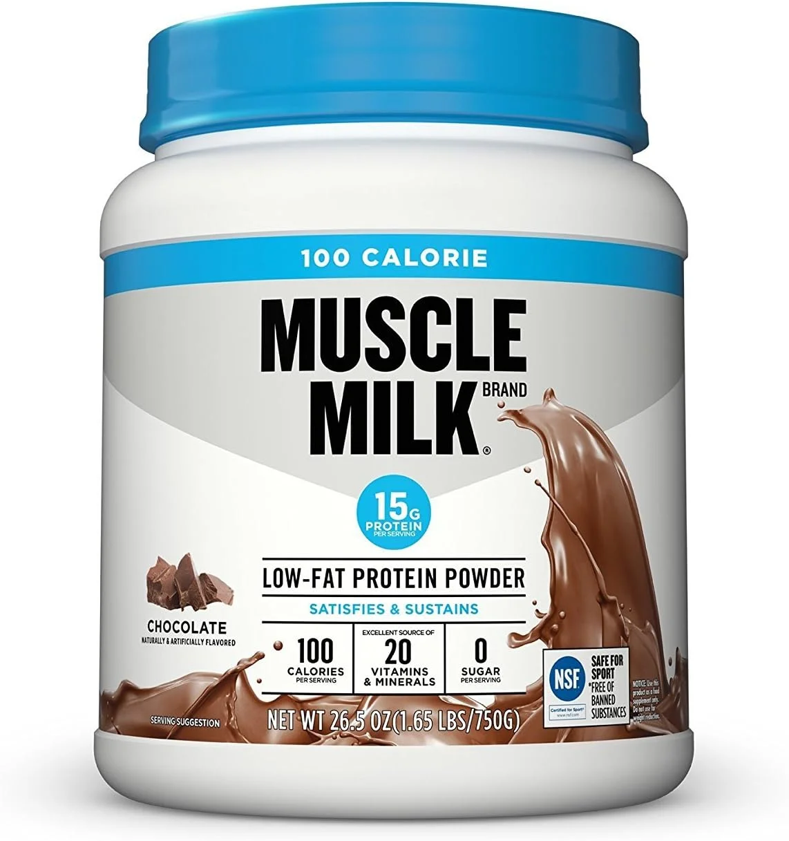 پودر پروتئین 100 کالری Muscle Milk ZERO، شکلاتی، 15 گرم پروتئین، 750 گرم، 25 سروینگ