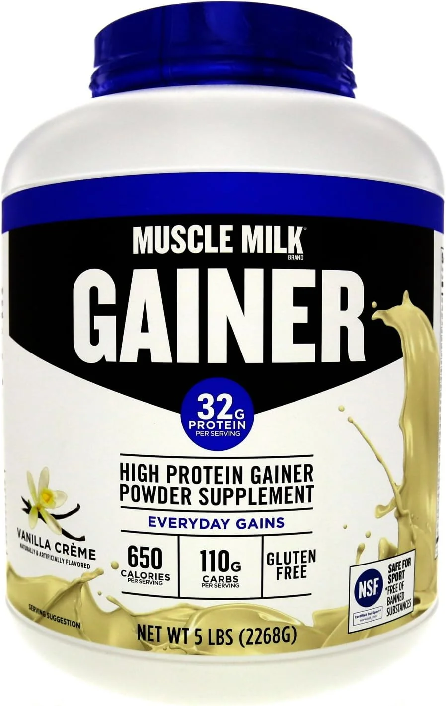 پودر پروتئین افزایش وزن Muscle Milk، کرم وانیلی، 32 گرم پروتئین، 5 پوند