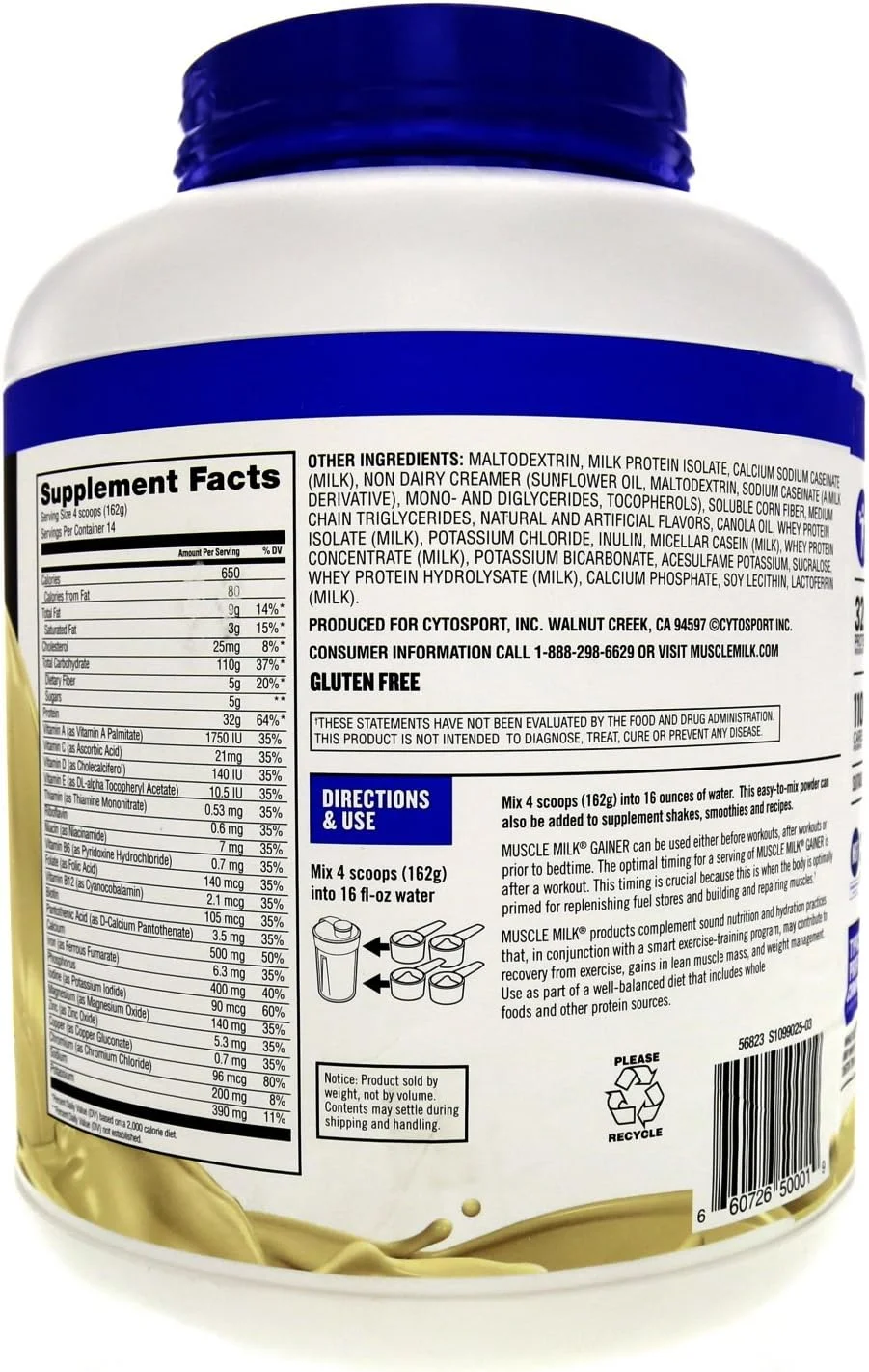 پودر پروتئین افزایش وزن Muscle Milk، کرم وانیلی، 32 گرم پروتئین، 5 پوند