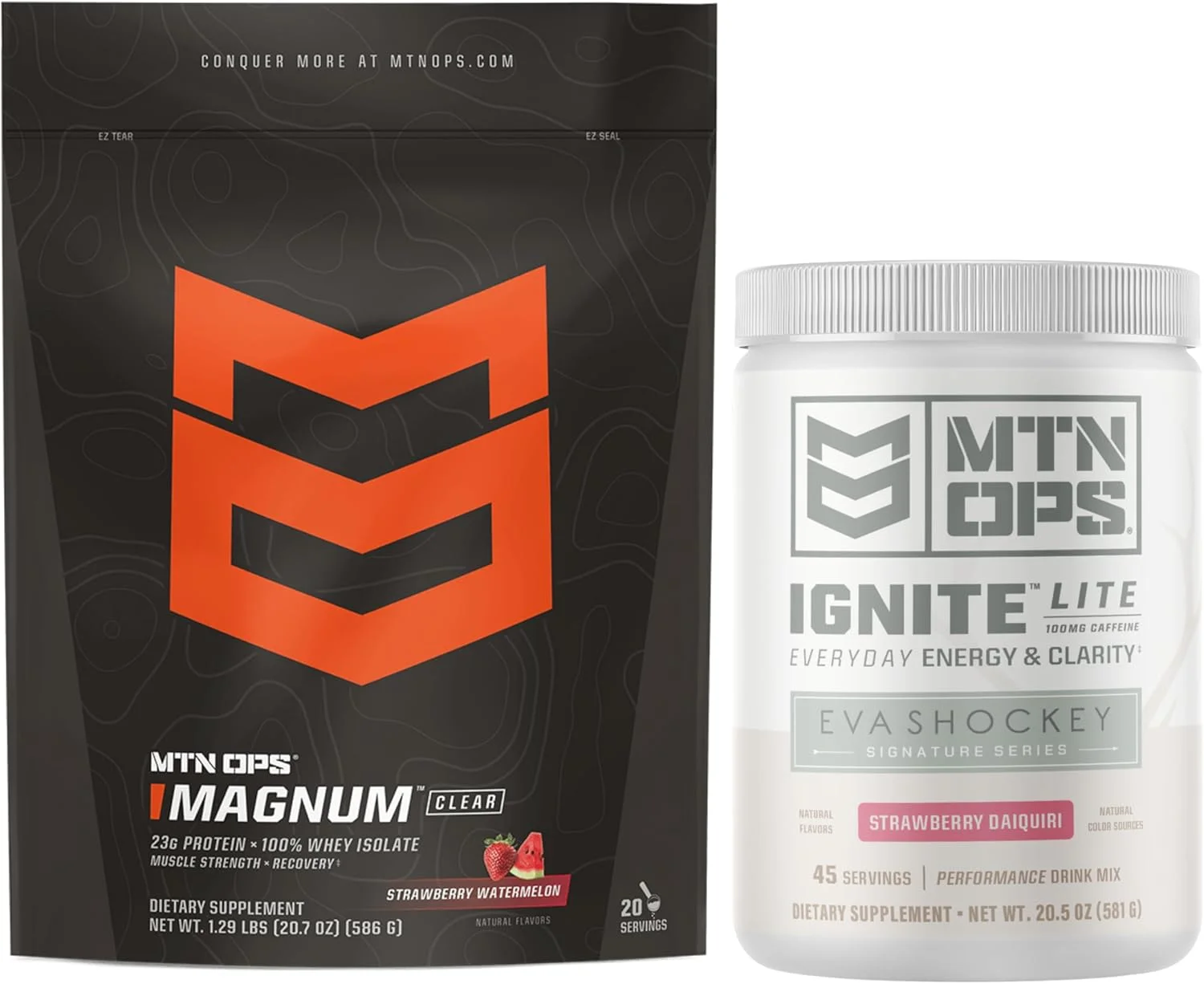 پروتئین شفاف مگنوم با طعم هندوانه توت فرنگی و نوشیدنی انرژی زا لایت با طعم توت فرنگی