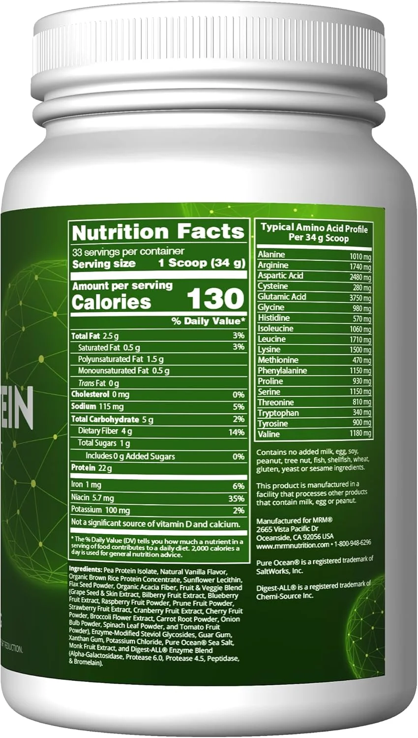 پروتئین گیاهی MRM Nutrition با سوپرفودها | طعم وانیل | 22 گرم پروتئین کامل | بیش از 8.8 گرم اسیدهای آمینه ضروری | 13 سوپرفود | حاوی امگا 3 و امگا 6 | مناسب برای کتو | 33 سروینگ پروتئین گیاهی MRM Nutrition با سوپرفودها | طعم وانیل | 22 گرم پروتئین کامل | بیش از 8.8 گرم اسیدهای آمینه ضروری | 13 سوپرفود | حاوی امگا 3 و امگا 6 | مناسب برای کتو | 33 سروینگ