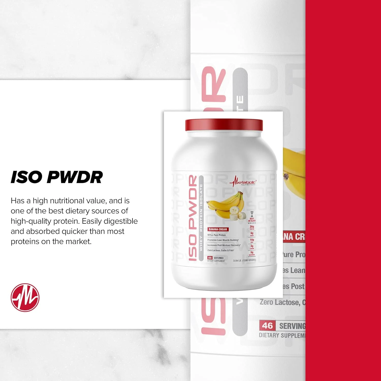 پروتئین وی ایزوله متابولیک نوتریشن ISO PWDR با طعم کاپ کیک شکلاتی، 1.38 کیلوگرم، 23 سروینگ، 26 گرم پروتئین، هضم سریع، بدون کربوهیدرات، طعم لذیذ، کربوهیدرات و چربی بسیار کم، بدون لاکتوز پروتئین وی ایزوله متابولیک نوتریشن ISO PWDR با طعم کاپ کیک شکلاتی، 1.38 کیلوگرم، 23 سروینگ، 26 گرم پروتئین، هضم سریع، بدون کربوهیدرات، طعم لذیذ، کربوهیدرات و چربی بسیار کم، بدون لاکتوز