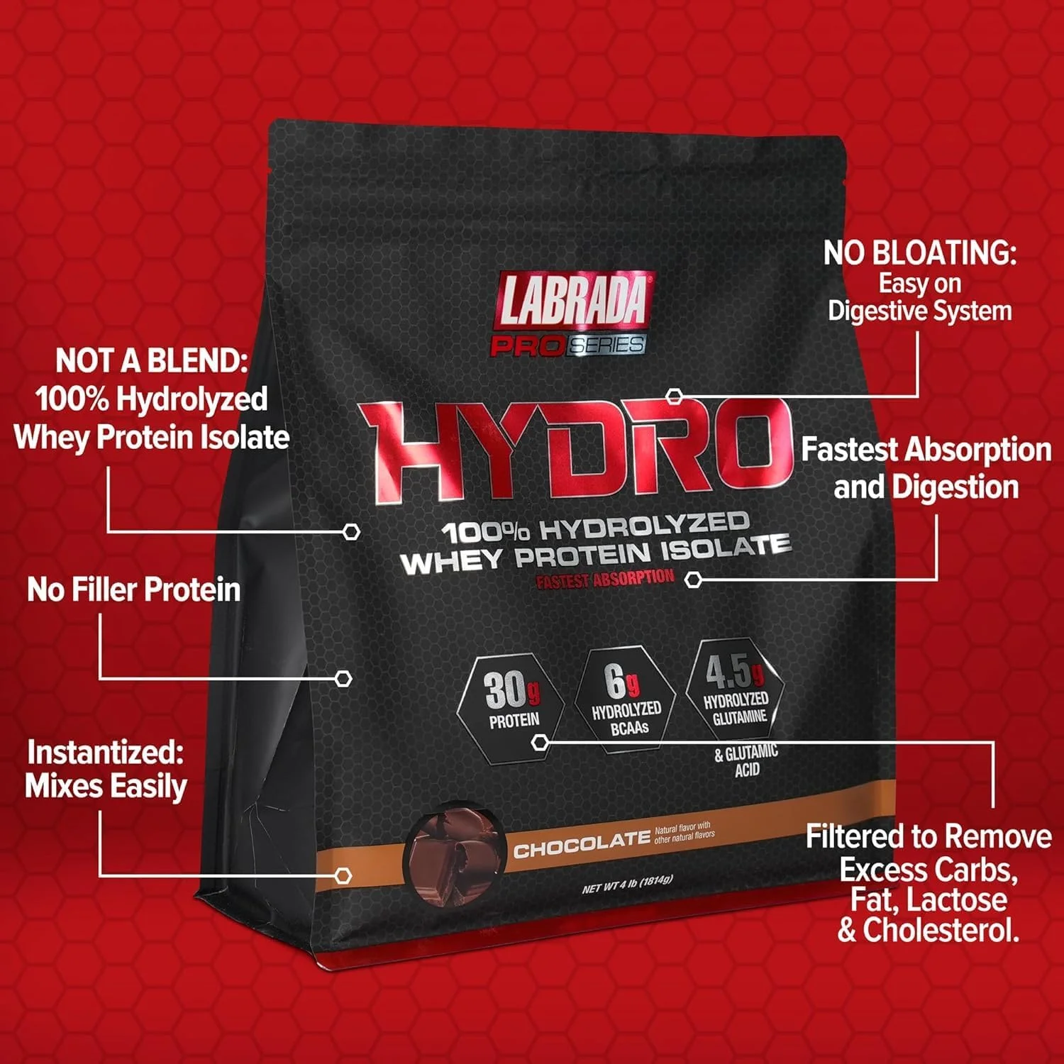 پودر پروتئین وی ایزوله هیدرولیز شده 100% خالص LABRADA Hydro، بدون لاکتوز، گلوتامین، سریعترین هضم وی موجود، مخلوط فوری، طعم لذیذ، 47 سروینگ، 4 پوند (شکلاتی) پودر پروتئین وی ایزوله هیدرولیز شده 100% خالص LABRADA Hydro، بدون لاکتوز، گلوتامین، سریعترین هضم وی موجود، مخلوط فوری، طعم لذیذ، 47 سروینگ، 4 پوند (شکلاتی)