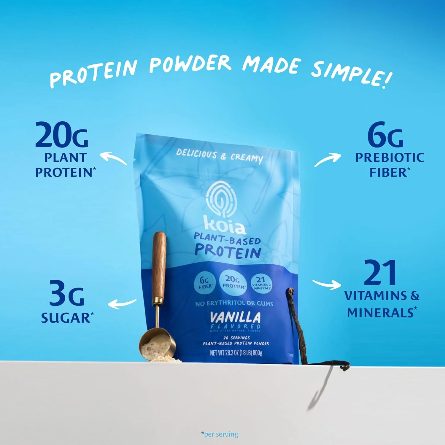 پودر پروتئین گیاهی کویا، وانیلی، 20 گرم پروتئین، 3 گرم شکر، 6 گرم فیبر پریبیوتیک، قبل و بعد از تمرین، 21 ویتامین و مواد معدنی، بدون روغن دانه، بدون لبنیات، بدون گلوتن، غیر تراریخته، 20 سروینگ، 800 گرم پودر پروتئین گیاهی کویا، وانیلی، 20 گرم پروتئین، 3 گرم شکر، 6 گرم فیبر پریبیوتیک، قبل و بعد از تمرین، 21 ویتامین و مواد معدنی، بدون روغن دانه، بدون لبنیات، بدون گلوتن، غیر تراریخته، 20 سروینگ، 800 گرم