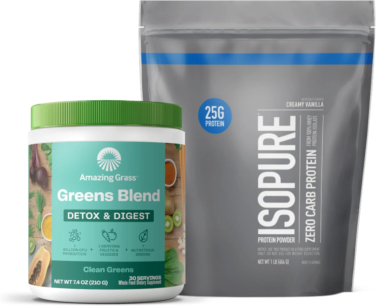 مجموعه پودر پروتئین ایزوپیر برای اسموتی، با طعم وانیل خامهای (15 سروینگ) و مخلوط سبزیجات سم زدا و بهبود دهنده هضم امیزینگ گرس (30 سروینگ) مجموعه پودر پروتئین ایزوپیر برای اسموتی، با طعم وانیل خامهای (15 سروینگ) و مخلوط سبزیجات سم زدا و بهبود دهنده هضم امیزینگ گرس (30 سروینگ)