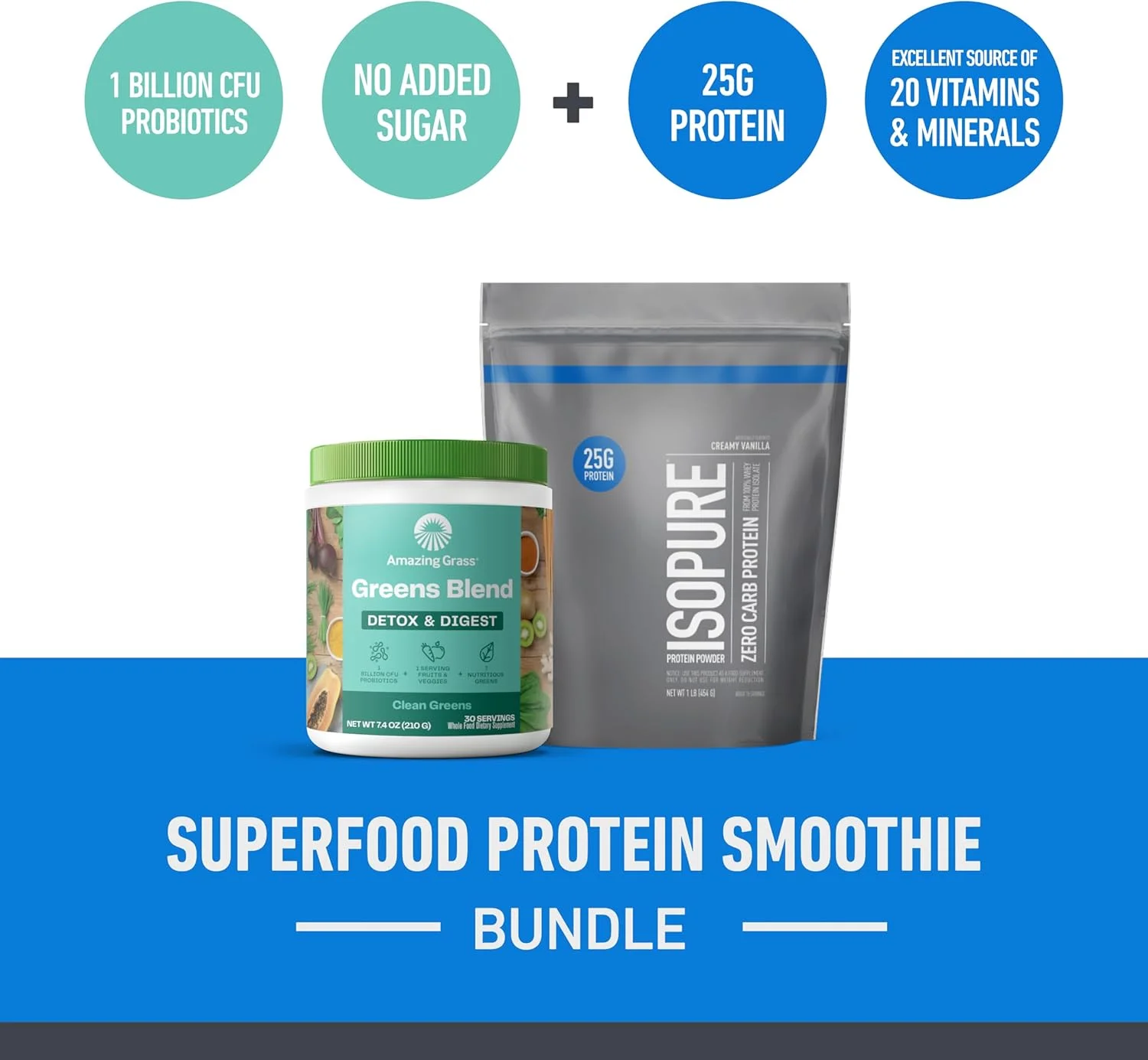 مجموعه پودر پروتئین ایزوپیر برای اسموتی، با طعم وانیل خامهای (15 سروینگ) و مخلوط سبزیجات سم زدا و بهبود دهنده هضم امیزینگ گرس (30 سروینگ) مجموعه پودر پروتئین ایزوپیر برای اسموتی، با طعم وانیل خامهای (15 سروینگ) و مخلوط سبزیجات سم زدا و بهبود دهنده هضم امیزینگ گرس (30 سروینگ)