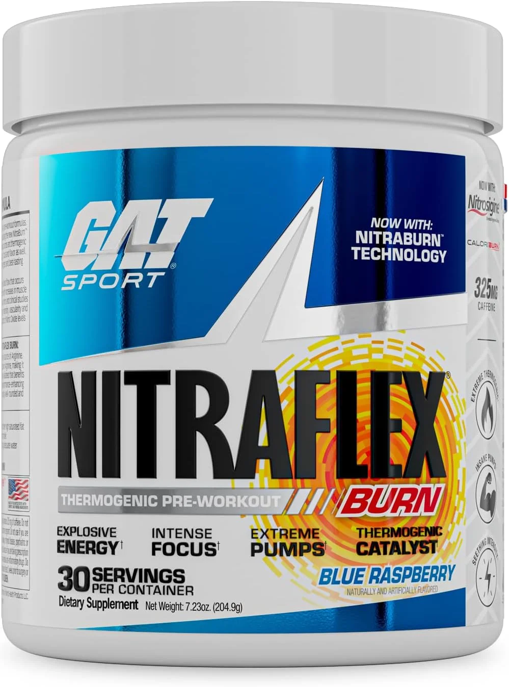 GAT SPORT NITRAFLEX Burn، مکمل قبل از تمرین، تمشک آبی، 30 سروینگ GAT SPORT NITRAFLEX Burn، مکمل قبل از تمرین، تمشک آبی، 30 سروینگ