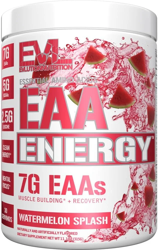 پودر انرژی EAA Evlution Nutrition - مکمل قبل و بعد از تمرین - مکمل عضله سازی و ریکاوری - 7 گرم اسیدهای آمینه ضروری + 5 گرم BCAA - انرژی پاک - با کافئین - 30 سروینگ - طعم هندوانه پودر انرژی EAA Evlution Nutrition - مکمل قبل و بعد از تمرین - مکمل عضله سازی و ریکاوری - 7 گرم اسیدهای آمینه ضروری + 5 گرم BCAA - انرژی پاک - با کافئین - 30 سروینگ - طعم هندوانه