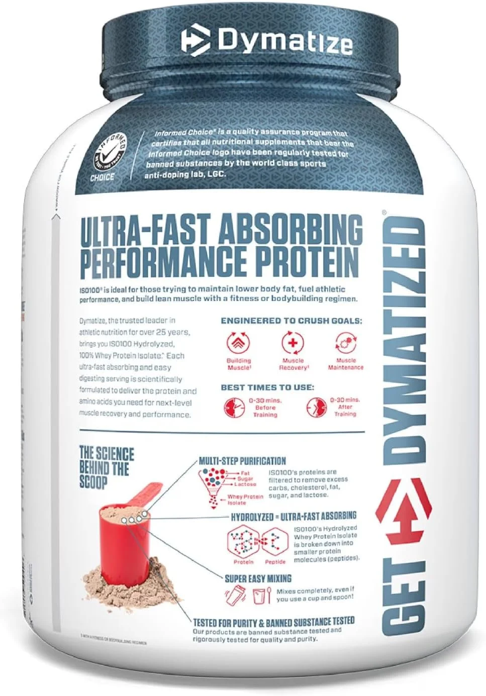 پودر پروتئین وی ایزوله هیدرولیز شده دایماتیز ISO 100، طعم براونی فاج، 5 پوند پودر پروتئین وی ایزوله هیدرولیز شده دایماتیز ISO 100، طعم براونی فاج، 5 پوند