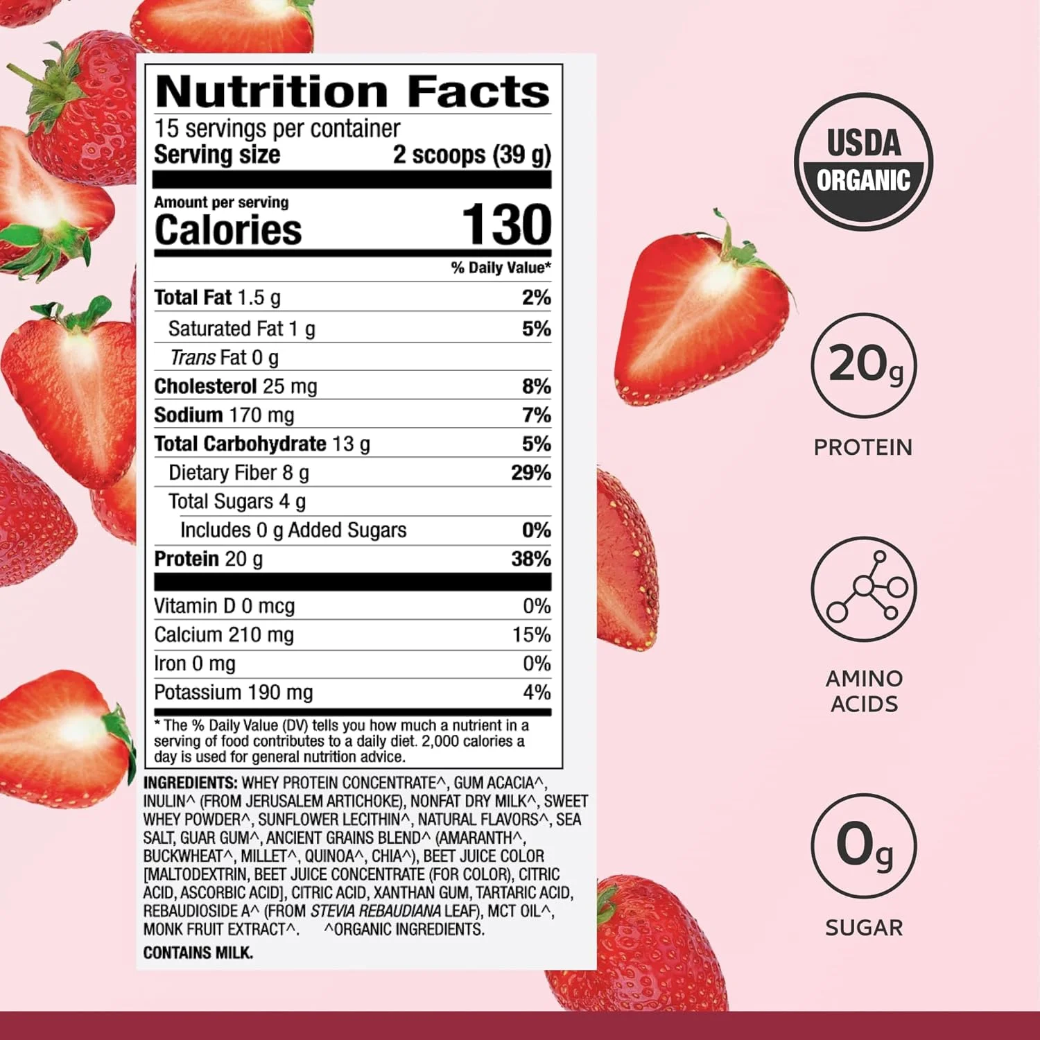 پروتئین وی ارگانیک خالص دکتر مرcola - 20 گرم پروتئین - پشتیبانی از رشد عضلات و انرژی - کنسانتره وی تغذیه شده با علف - 15 سروینگ (584 گرم) - توت فرنگی پروتئین وی ارگانیک خالص دکتر مرcola - 20 گرم پروتئین - پشتیبانی از رشد عضلات و انرژی - کنسانتره وی تغذیه شده با علف - 15 سروینگ (584 گرم) - توت فرنگی