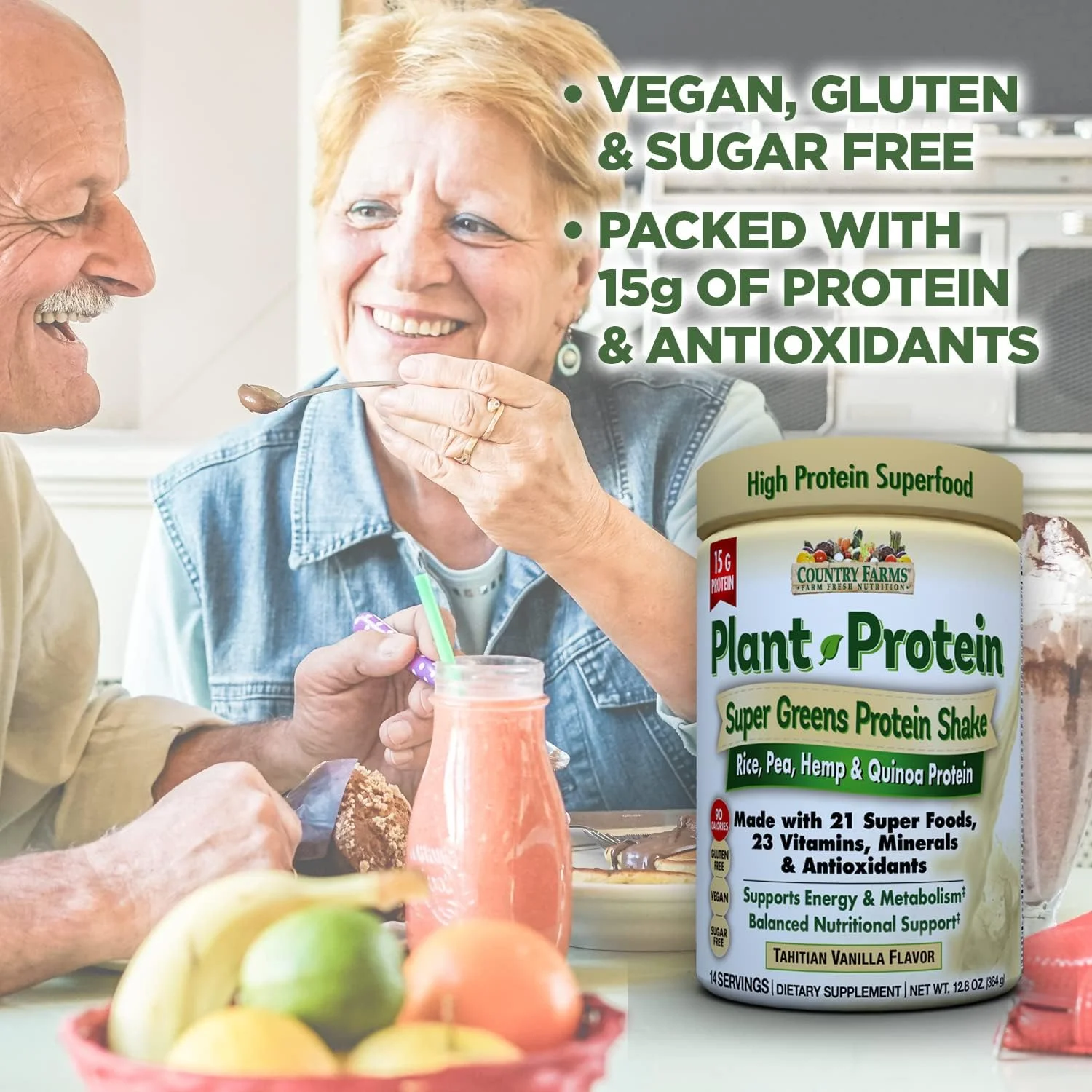 مکمل پروتئین گیاهی سوپر گرینز کانتری فارمز، تهیه شده با 21 سوپر غذا، 23 ویتامین، مواد معدنی و آنتی اکسیدان، پشتیبانی از انرژی و متابولیسم، طعم وانیل، 14 سروینگ مکمل پروتئین گیاهی سوپر گرینز کانتری فارمز، تهیه شده با 21 سوپر غذا، 23 ویتامین، مواد معدنی و آنتی اکسیدان، پشتیبانی از انرژی و متابولیسم، طعم وانیل، 14 سروینگ