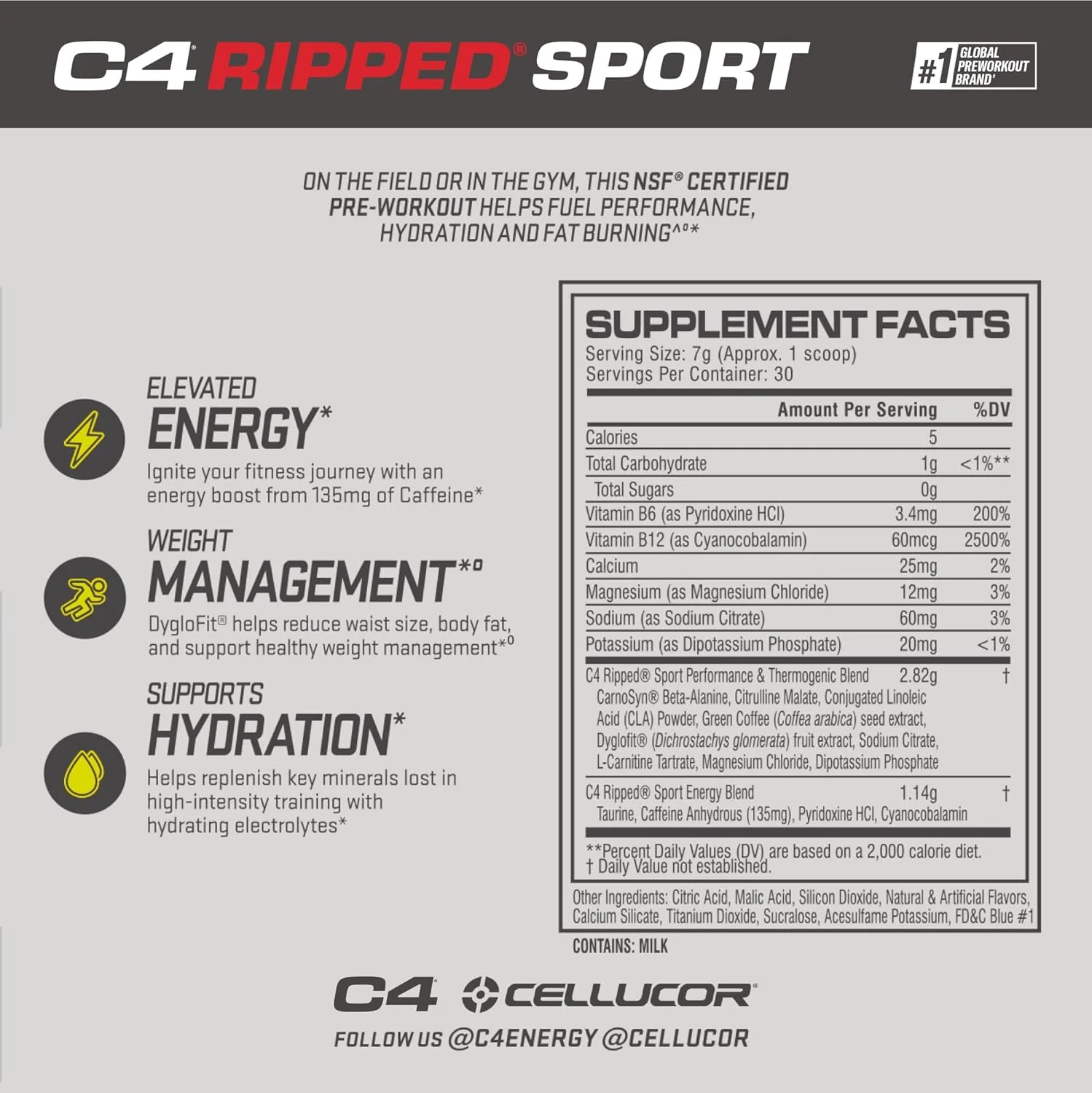 پودر مکمل ورزشی قبل از تمرین Cellucor C4 Ripped Sport با طعم آرتیک اسنو کون - دارای گواهی NSF برای ورزش + مکمل انرژی قبل از تمرین بدون شکر برای آقایان و بانوان - 135 میلی گرم کافئین + کاهش وزن - 30 سروینگ پودر مکمل ورزشی قبل از تمرین Cellucor C4 Ripped Sport با طعم آرتیک اسنو کون - دارای گواهی NSF برای ورزش + مکمل انرژی قبل از تمرین بدون شکر برای آقایان و بانوان - 135 میلی گرم کافئین + کاهش وزن - 30 سروینگ