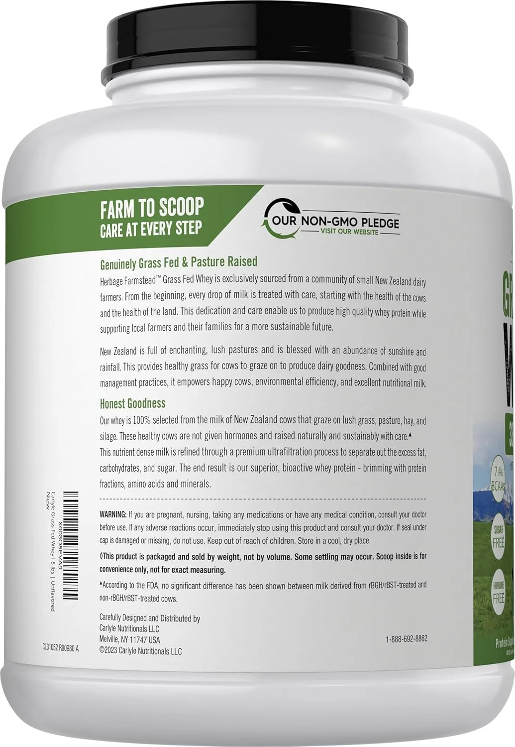 پودر پروتئین وی علفخوار کارلایل | ۲.۲۶ کیلوگرم | ۳۳ گرم پروتئین در هر وعده | بدون طعم | بدون شکر و هورمون | مکمل غیر تراریخته و بدون گلوتن | توسط هرباج فارمستد پودر پروتئین وی علفخوار کارلایل | ۲.۲۶ کیلوگرم | ۳۳ گرم پروتئین در هر وعده | بدون طعم | بدون شکر و هورمون | مکمل غیر تراریخته و بدون گلوتن | توسط هرباج فارمستد