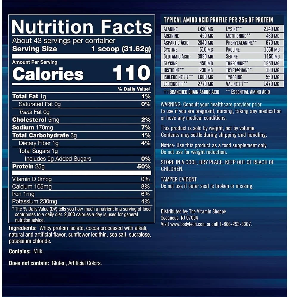 پودر پروتئین وی ایزوله BODYTECH - ۲۵ گرم پروتئین در هر وعده با آمینو اسیدهای شاخه دار - جذب سریع برای رشد و ریکاوری عضلات - شکلات غنی (۱۳۶۰ گرم، ۴۳ وعده) پودر پروتئین وی ایزوله BODYTECH - ۲۵ گرم پروتئین در هر وعده با آمینو اسیدهای شاخه دار - جذب سریع برای رشد و ریکاوری عضلات - شکلات غنی (۱۳۶۰ گرم، ۴۳ وعده)