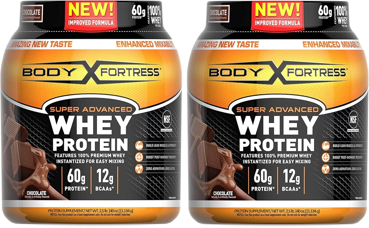 پودر پروتئین وی سوپر پیشرفته Body Fortress، بدون گلوتن، طعم شکلات، 2 پوند، بسته 2 عددی پودر پروتئین وی سوپر پیشرفته Body Fortress، بدون گلوتن، طعم شکلات، 2 پوند، بسته 2 عددی