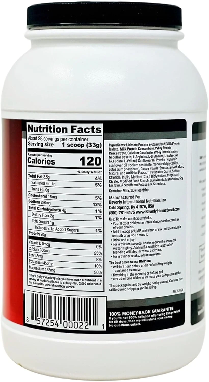 پودر پروتئین UMP Beverly International، شکلاتی. نسبت منحصر به فرد وی و کازئین برای ساخت عضله بدون چربی. هضم آسان. بدون نفخ. (930 گرم) پودر پروتئین UMP Beverly International، شکلاتی. نسبت منحصر به فرد وی و کازئین برای ساخت عضله بدون چربی. هضم آسان. بدون نفخ. (930 گرم)