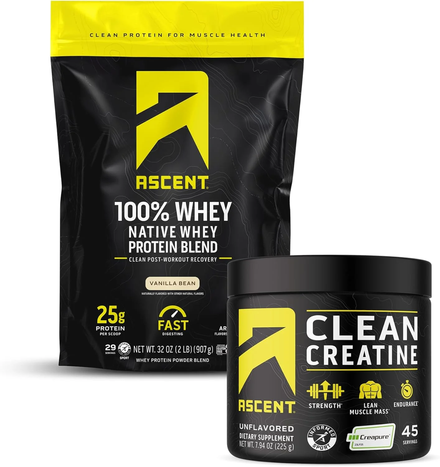 پودر پروتئین وی 100% اسنت، طعم وانیل، 900 گرم و پودر کراتین مونوهیدرات، بدون طعم، 45 سروینگ پودر پروتئین وی 100% اسنت، طعم وانیل، 900 گرم و پودر کراتین مونوهیدرات، بدون طعم، 45 سروینگ