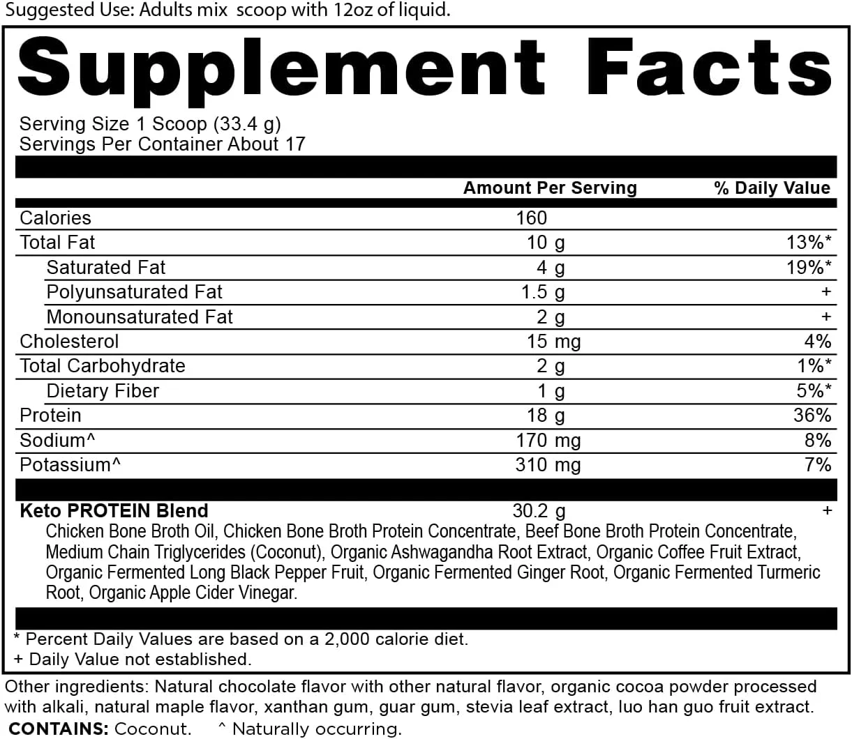 پودر پروتئین کتو رژیمی با چربی های حاصل از آب قلم و روغن MCT، شکلاتی، 18 گرم پروتئین و 10 گرم چربی در هر وعده، بدون گلوتن، کم کربوهیدرات، مناسب رژیم پالئو، 17 سروینگ پودر پروتئین کتو رژیمی با چربی های حاصل از آب قلم و روغن MCT، شکلاتی، 18 گرم پروتئین و 10 گرم چربی در هر وعده، بدون گلوتن، کم کربوهیدرات، مناسب رژیم پالئو، 17 سروینگ