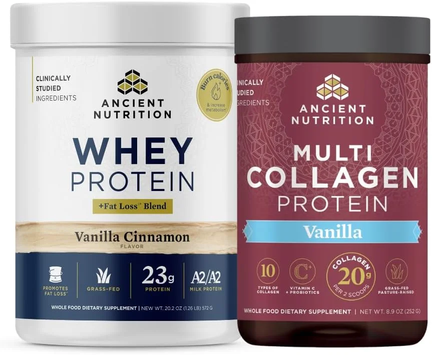 پودر پروتئین وی تغذیه باستانی با طعم وانیل دارچین، 18 سروینگ + پودر پروتئین پپتیدهای کلاژن، وانیلی، 24 سروینگ پودر پروتئین وی تغذیه باستانی با طعم وانیل دارچین، 18 سروینگ + پودر پروتئین پپتیدهای کلاژن، وانیلی، 24 سروینگ