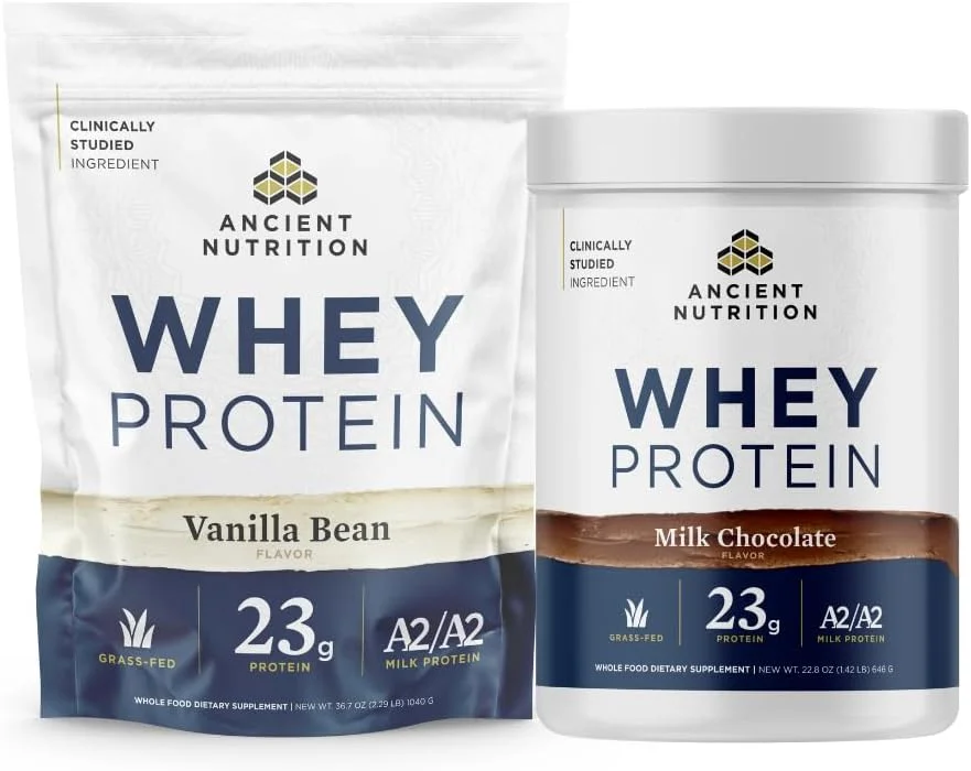 پودر پروتئین وی با شیر گاو تغذیه شده با علف Ancient Nutrition، وانیل، 35 سروینگ + پودر پروتئین وی با شیر گاو تغذیه شده با علف Ancient Nutrition، شکلات شیری، 20 سروینگ پودر پروتئین وی با شیر گاو تغذیه شده با علف Ancient Nutrition، وانیل، 35 سروینگ + پودر پروتئین وی با شیر گاو تغذیه شده با علف Ancient Nutrition، شکلات شیری، 20 سروینگ