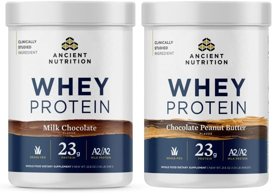 پودر پروتئین وی با شیر گاو تغذیه شده با علف Ancient Nutrition، طعم کره بادام زمینی شکلاتی، 18 سروینگ + پودر پروتئین وی با شیر گاو تغذیه شده با علف Ancient Nutrition، طعم شکلات شیری، 20 سروینگ پودر پروتئین وی با شیر گاو تغذیه شده با علف Ancient Nutrition، طعم کره بادام زمینی شکلاتی، 18 سروینگ + پودر پروتئین وی با شیر گاو تغذیه شده با علف Ancient Nutrition، طعم شکلات شیری، 20 سروینگ