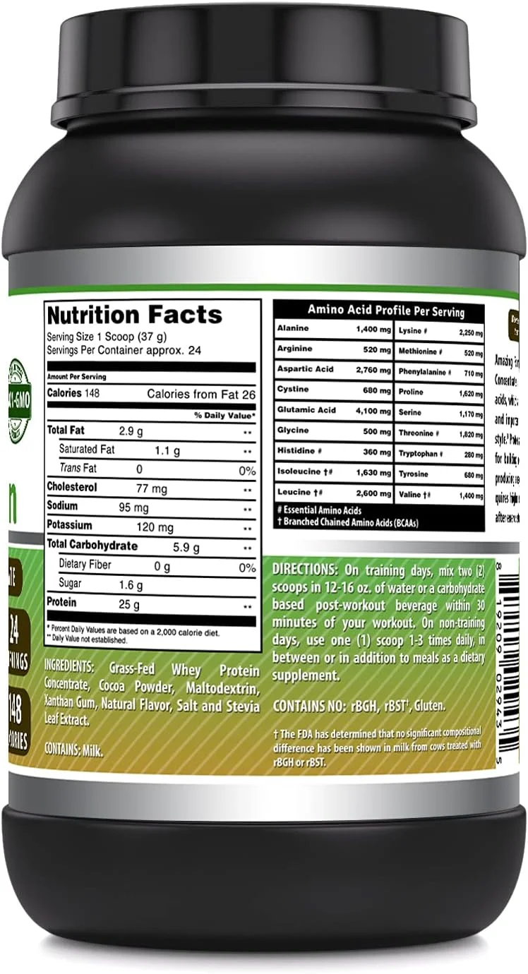 پودر پروتئین وی تهیه شده از شیر گاوهای تغذیه شده با علف | مکمل ۲۵ گرم پروتئین | شیرین کننده و طعم دهنده طبیعی | حاوی BCAA و EAA | غیر تراریخته | ساخت آمریکا (۹۰۰ گرمی، شکلاتی) پودر پروتئین وی تهیه شده از شیر گاوهای تغذیه شده با علف | مکمل ۲۵ گرم پروتئین | شیرین کننده و طعم دهنده طبیعی | حاوی BCAA و EAA | غیر تراریخته | ساخت آمریکا (۹۰۰ گرمی، شکلاتی)