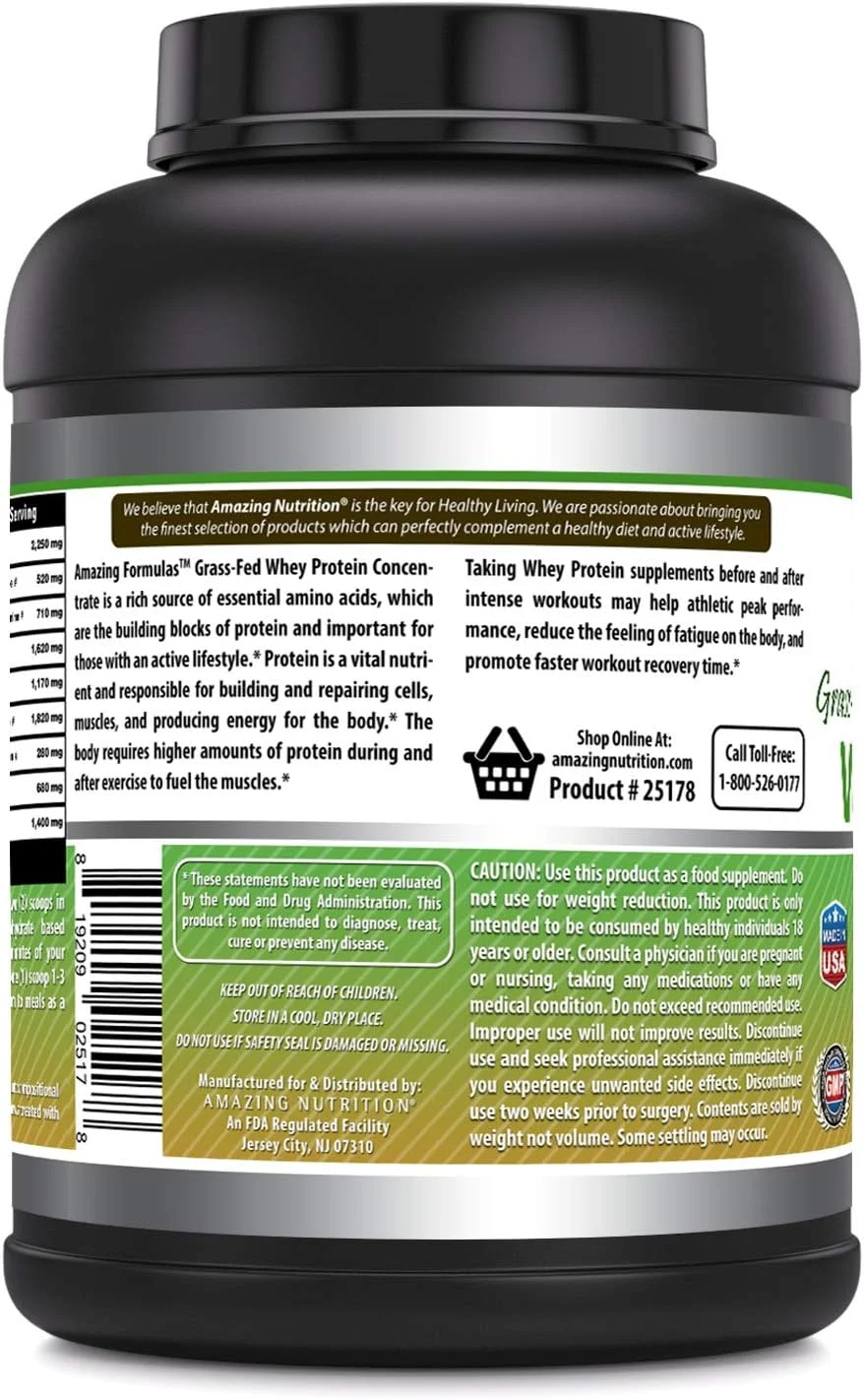 مکمل پروتئین وی گاو تغذیه شده با علف Amazing Formulas | طعم شکلاتی | 25 گرم پروتئین در هر وعده | غیر تراریخته | بدون گلوتن | ساخت آمریکا مکمل پروتئین وی گاو تغذیه شده با علف Amazing Formulas | طعم شکلاتی | 25 گرم پروتئین در هر وعده | غیر تراریخته | بدون گلوتن | ساخت آمریکا