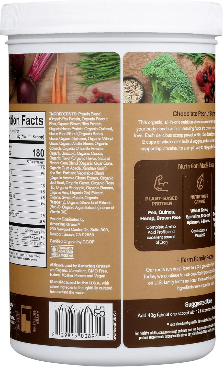 مخلوط پروتئین گیاهی ارگانیک امیزینگ گرس: پودر پروتئین وگان، فرمول جدید سوپرفود پروتئینی، شیک تغذیه ای همه کاره با ریشه چغندر، کره بادام زمینی شکلاتی، 10 سروینگ، 420 گرم مخلوط پروتئین گیاهی ارگانیک امیزینگ گرس: پودر پروتئین وگان، فرمول جدید سوپرفود پروتئینی، شیک تغذیه ای همه کاره با ریشه چغندر، کره بادام زمینی شکلاتی، 10 سروینگ، 420 گرم