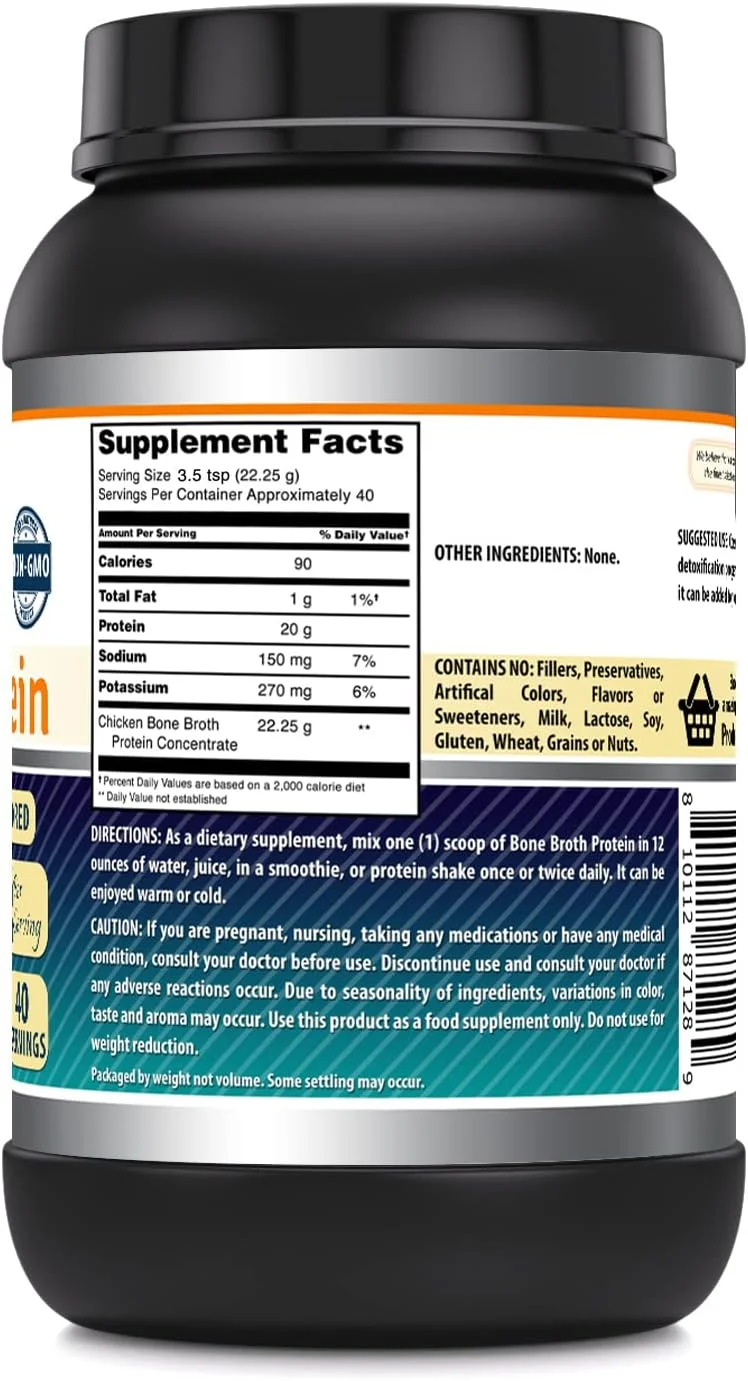 پودر پروتئین آب مرغ استخوان ساز فرمولاسیون عالی | بدون طعم | غیر تراریخته | بدون گلوتن | ساخت آمریکا (907 گرم، بدون طعم) پودر پروتئین آب مرغ استخوان ساز فرمولاسیون عالی | بدون طعم | غیر تراریخته | بدون گلوتن | ساخت آمریکا (907 گرم، بدون طعم)