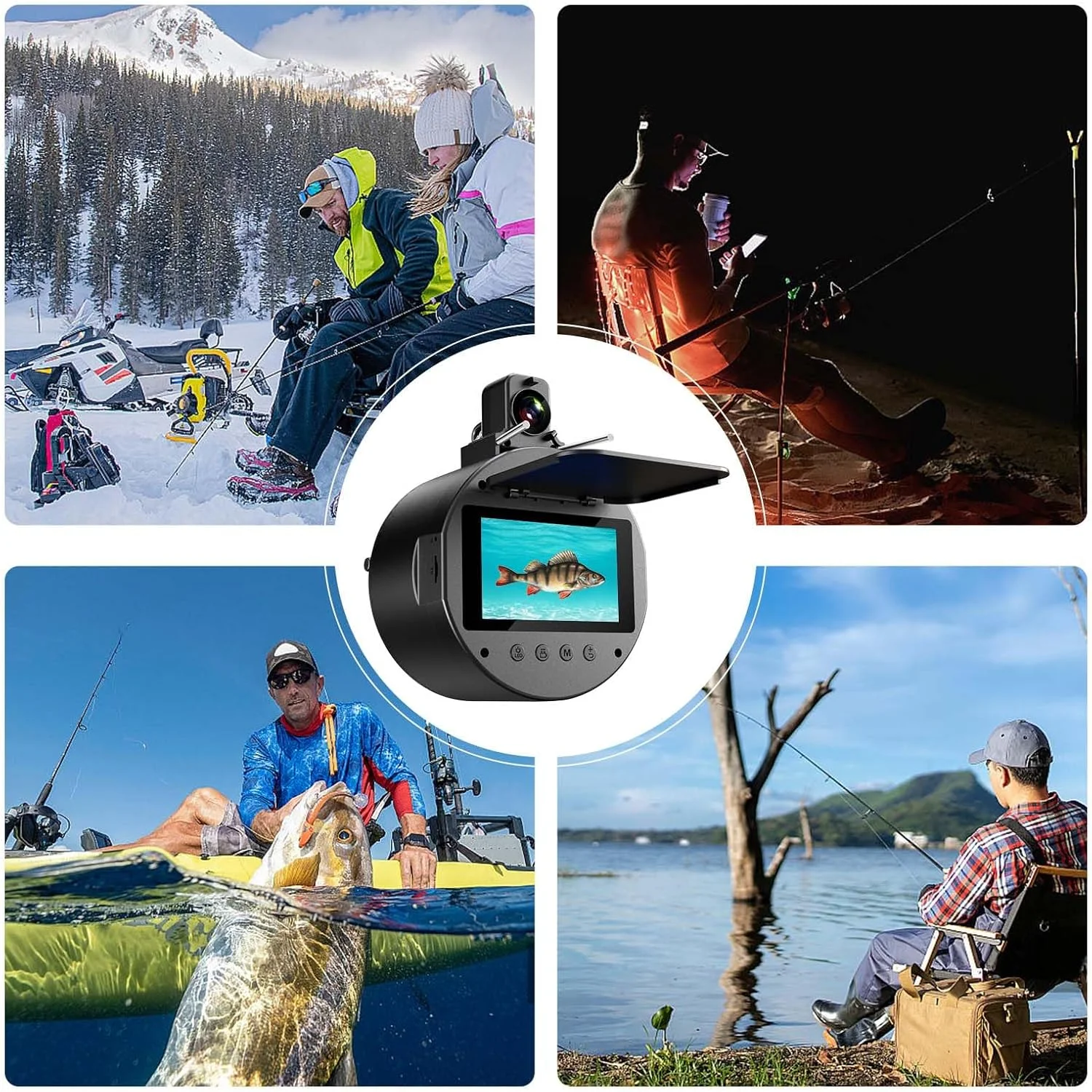 دوربین زیرآبی مقاوم در برابر ضربه، 9 چراغ LED، زاویه دید عریض، مناسب برای هر آب و هوا، تجهیزات ماهیگیری حرفه ای در فضای باز، با نمایشگر